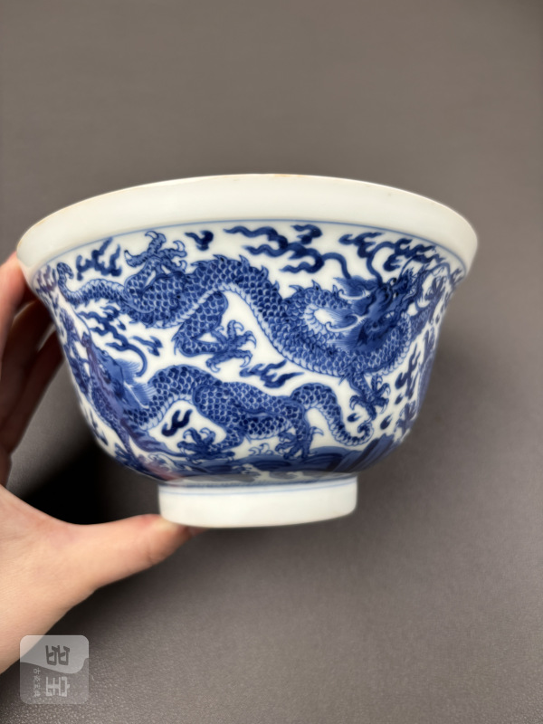 清康熙 青花云龙纹折沿碗 - 图7